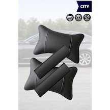 City Uyumlu Set Deri Kemer Koruyucu Lüks Deri Yastık Siyah