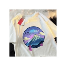 Tarzsokak Beyaz Japon Harajuku Sakura Fuji Dağı Tee Elbise Yaz Hip Hop Tshirt Crewneck Gr