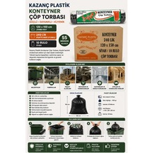 Kazanç Plastik 240'lık Konteyner 120x150 Cm 10 Rulo 55 Mikron Siyah