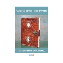 Etnik Çiçek İşlemeli Taşlı Deri Defter 18x13 Cm Çok Renkli