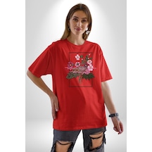 Güller Ve Dikenler Şimdi Ne Yapmalıyız Pamuklu Bisiklet Yaka Unisex Oversize Boyfriend Dijital Baskılı Kırmızı T-shirt Kırmızı