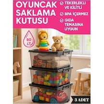 80 Lt Büyük Boy Saklama Kutusu Kapaklı Plastik Organizer Kamp Ekipmanları Depolama Kabı 3 Ade Diğer