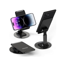 Ayarlanabilir Masaüstü Telefon Ve Tablet Standı Kaymaz Silikon Destekli, Yükseklik Ve Açı Ayarlı, Katlanabilir Metal Tutucu, Evrensel Uyumlu, Siyah Acı Kahverengi