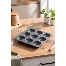 Porsima 30017 Silikon 9lu Muffin Kalıbı Köstebek Kek Kalıbı Antrasit 24,5cm