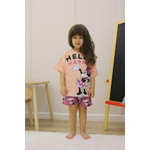 Miniko Kids Kız Çocuk Mickey Modelli Pamuk Şortlu Takım Pudra