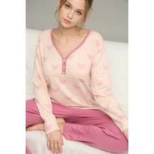 Siyah İnci Örme Pamuklu Pijama Takım25240261 Somon