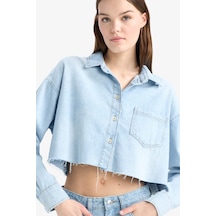 DeFacto Cropped Fit Kesik Uçlu Yumuşak Jean Gömlek D8756AX25SPNM85
