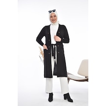 Ferace Tesettür Kadın Triko Uzun Hırka Cepli V Yaka 001