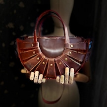 Carıdea El Yapımı Hakiki Deri Bayan Çanta, Clutch, El Omuz Çantası V69 Acı Kahverengi