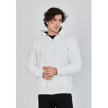 Yake Store Unisex Tam Fermuarlı Kapşonlu Sweatshirt - Beyaz - Beyaz