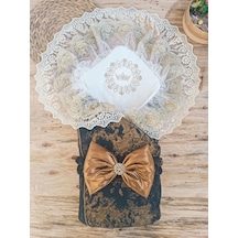 Yenidoğan Kendinden Desenli Krom Fiyonklu Bebek Battaniyesi Kundak Bakır Bakır