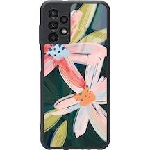 Samsung Uyumlu A-13 Suluboya Çiçek Tasarımlı Glossy Telefon Kılıfı Çok Renkli