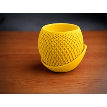 3d Baskı Küre Saksı - Kafes Dokulu İki Parçalı Dekoratif Saksı - Sarı-sarı Çok Renkli