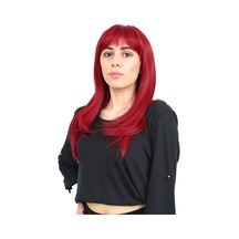 Düz Perçemli Orta Boy Fiber Sentetik Peruk - Kızıl Renkli