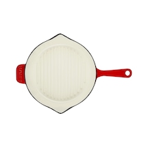 Metal Saplı 28 Cm Kırmızı İç Krem Döküm Yuvarlak Izgara Tava Belirtilmemiş