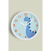 Sevimli Dinozor Çizimli Çocuk Odası Duvar Saati - 35cm - Önü Camlı Beyaz Kasa - Sessiz Mekanizma-jh1077 Beyaz