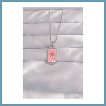 Bezos 316l Çelik Gümüş Renk Pembe Mineli Güneş Model Tarot Kolye Mbt06