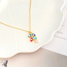 Kyver Yaprak Kolye Renkli Başak Model Nazar Boncuklu Kolye Gold 45cm Gold