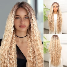 Afro Dalga Rus Kumralı Balköpüğü Ombreli Platin Işıltılı Fiber Sentetik Tül Peruk - Joby-717908 Renkli