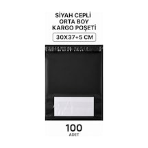 Tedar Siyah Cepli Orta Boy Kargo Poşeti 30x37+5 Cm 100 Adet Najmaddin