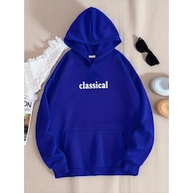 Uyguntarz Unisex Classical Baskılı Oversize Sweatshirt Mavi