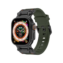 Mobilteam Watch Ultra 49mm Uyumlu Clo- Krd-101 Titanyum Metal Başlıklı Silikon Kordon-siyah-yeşil