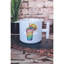 Sunshine And Sweet Tea Baskılı T Kulplu Latte Fincanı Kupa Bardak Beyaz