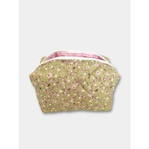Makyaj Çantası Makeup Bag Kapitone Bakım Seyahat Kozmetik Çantası Yeşil