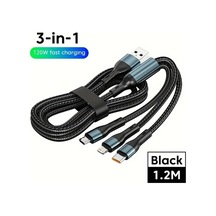 Turcoshop11 3 İn 1 Usb-a Hızlı Şarj Kablosu 66w Type-c Lightning Micro 1.2m
