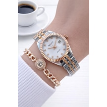 Ferrucci Küçük Vintage Kasa Çelik Kordon 2 Yıl Garantili 3 Atm Kadın Kol Saati+bileklik Fy.03591.4 Rose Gold - Gümüş