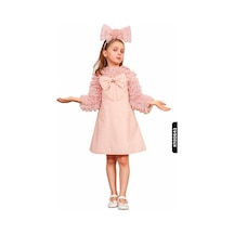 Xo Kids Büzgülü Kollu Bohçalı Palyaço Yakalı A-line Formu Kız Çocuk Elbise 3-10 Yaş 6539 Somon