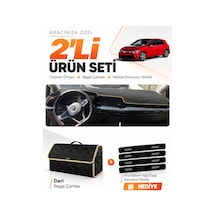Volkswagen Golf 8 2021-2025 Uyumlu Torpido Örtüsü + Deri Bagaj Çantası + Sticker Seti - Siyah Bej