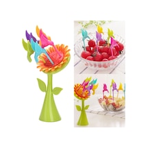 Plastik Meyve Çatal Ayçiçeği 5 Kuşlar Çatal Set Çok Renkli