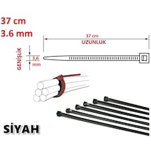 100 Adet 37cmx3,6mm Siyah Plastik Cırt Kelepçe Kablo Bağı