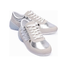 Kadın Süet Sneaker Gümüş Metalik Detaylı Günlük Spor Ayakkabı Telora Bej Gümüş Gümüş