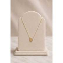Minimal Güneş Ay Figürlü Gold Silver Kolye Gümüş