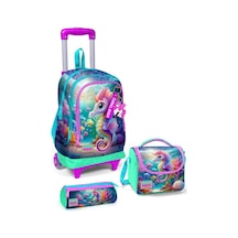 Coral High Kids Mavi Su Yeşili Denizatı Desenli 3 Lü Okul Çanta Seti Set0123972 Çok Renkli