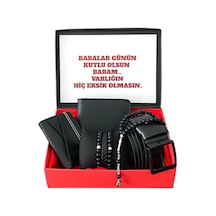 Carlino Erkek Siyah Deri Cüzdan Kemer Kartlık Tesbih Ve 3 Adet Bileklik Siyah