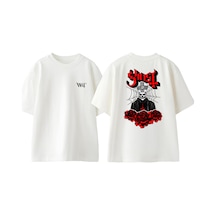 Thewert Ghost Band Tasarım Sırt Baskılı Pamuk Beyaz Oversize T-shirt