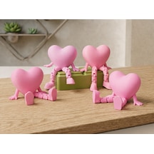 3d Baskı Hareketli Kalp Figürü - Eklemli Dekoratif Oyuncak 1 Adet -pembe
