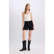 Defacto Mom Fit Yüksek Bel Katlamalı Paça Jean Şort E0519ax25smnm40 Siyah