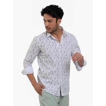 Dufy Yeşil Erkek Slim Fit Çiçek Desenli Brent Yaka Uzun Kol Gömlek - 104785-yeşil Yeşil