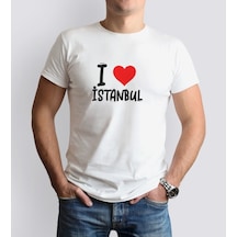 Bk Gift I Love Istanbul Tasarımlı Erkek Yuvarlak Yaka Tişört-1