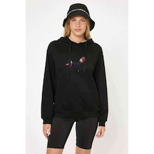 Naruto Anime Baskılı Siyah Kadın Kapşonlu Sweashirt (528734222)