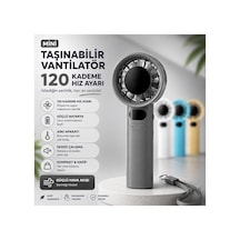 Türbin El Fanı Vantilatör Taşınabilir Turbo El Fanı Dijital Göstergeli Stand Özellikli Kancalı Type-c Şarj Soketi 1200 Mah 120 Kademeli M11 Md. Askı Kayışı Hediyeli