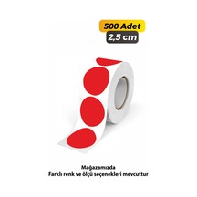 Yuvarlak Kesim Ambalaj Etiketi - Kırmızı Renk - 2,5cm - 500 Adet