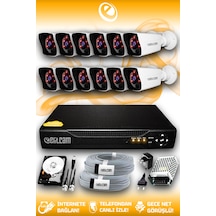Elitcam 12 Kameralı Kare 12 Dış Kamera Set 1 TB HDD Full HD Gece Görüşlü Güvenlik Kamerası Sistemi