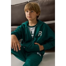 Defacto Pamuklu Regular Fıt Uzun Kollu Baskılı Kapüşonlu Cepli Fermuarlı Sweatshirt Hırka Erkek Çocuk H9848a826augn1116 Yeşil-gn1116