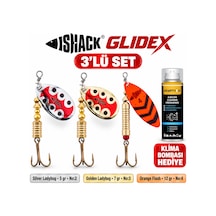 Fishack Glidex 3'lü Döner Kaşık Seti + Klima Bombası - Silver Ladybug 5 Gr No:2 + Golden Ladybug 7 Gr No:3 + Orange Flash 12 Gr No:4