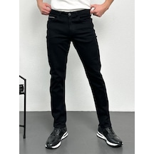 HLT Jeans Siyah Şeritli Erkek Model Regular Fit Rahat Kesim Esnek Likralı Denim Jeans Kot Pantolon 001